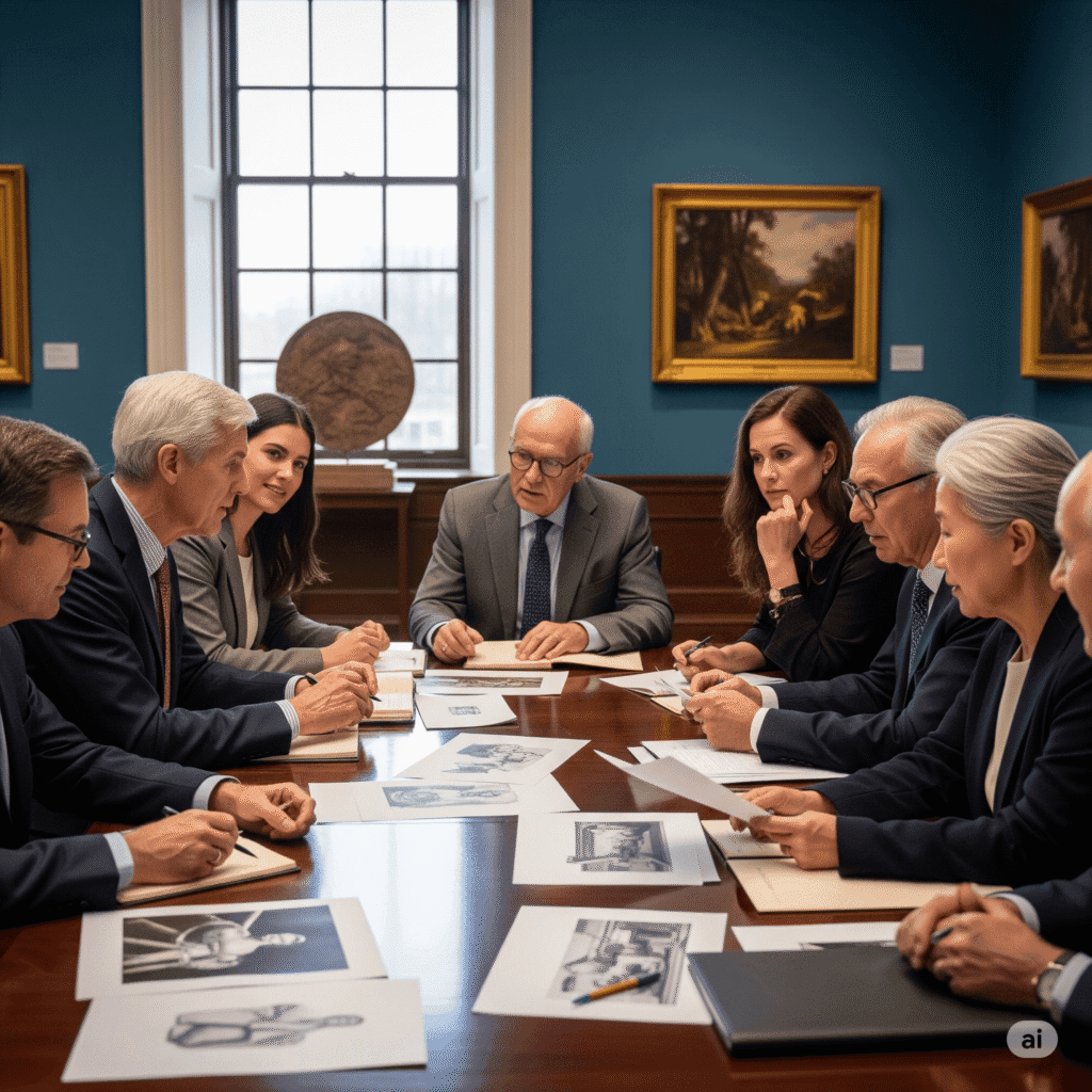How Museums Acquire Multi-Million Dollar Masterpieces 2 Boardroom scene of museum trustees during an acquisition discussion