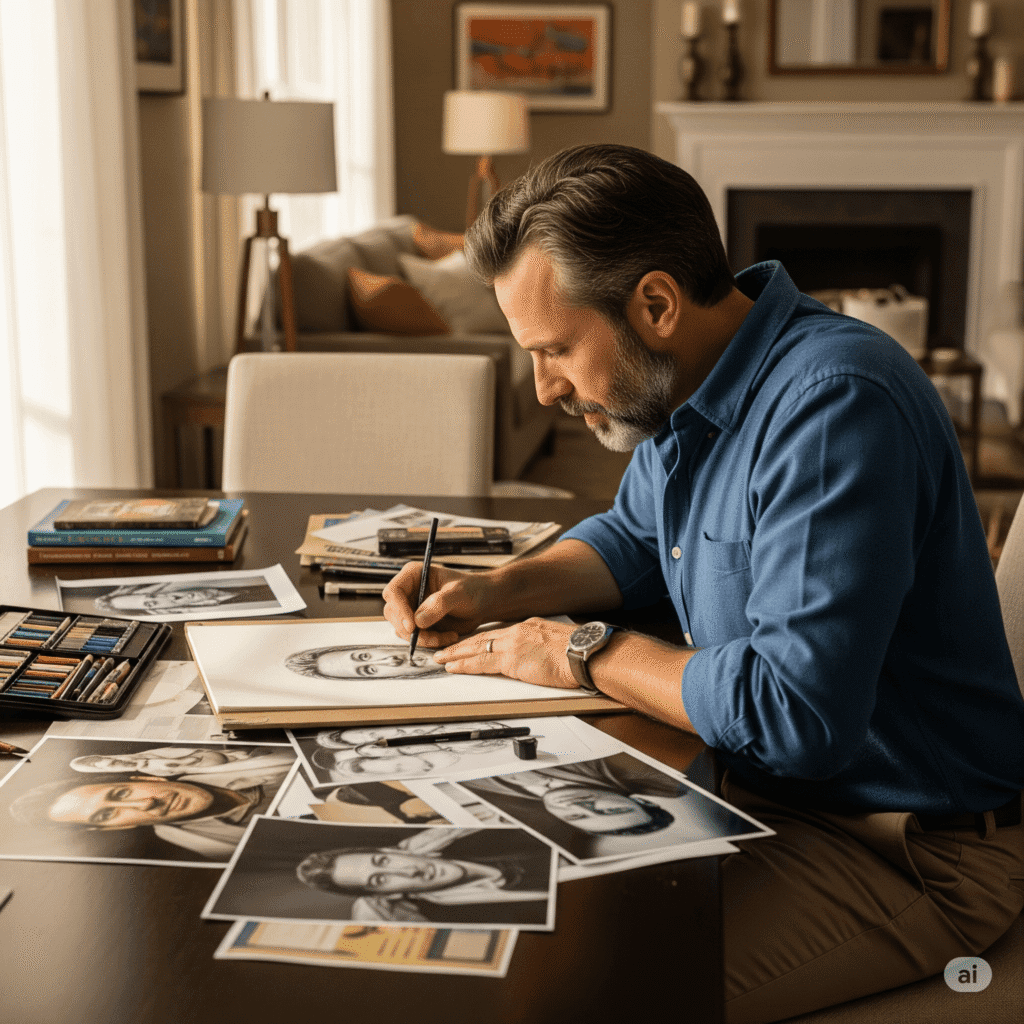 How to Develop a Deeper Appreciation for Art 4 A person painting or sketching at home with reference images.