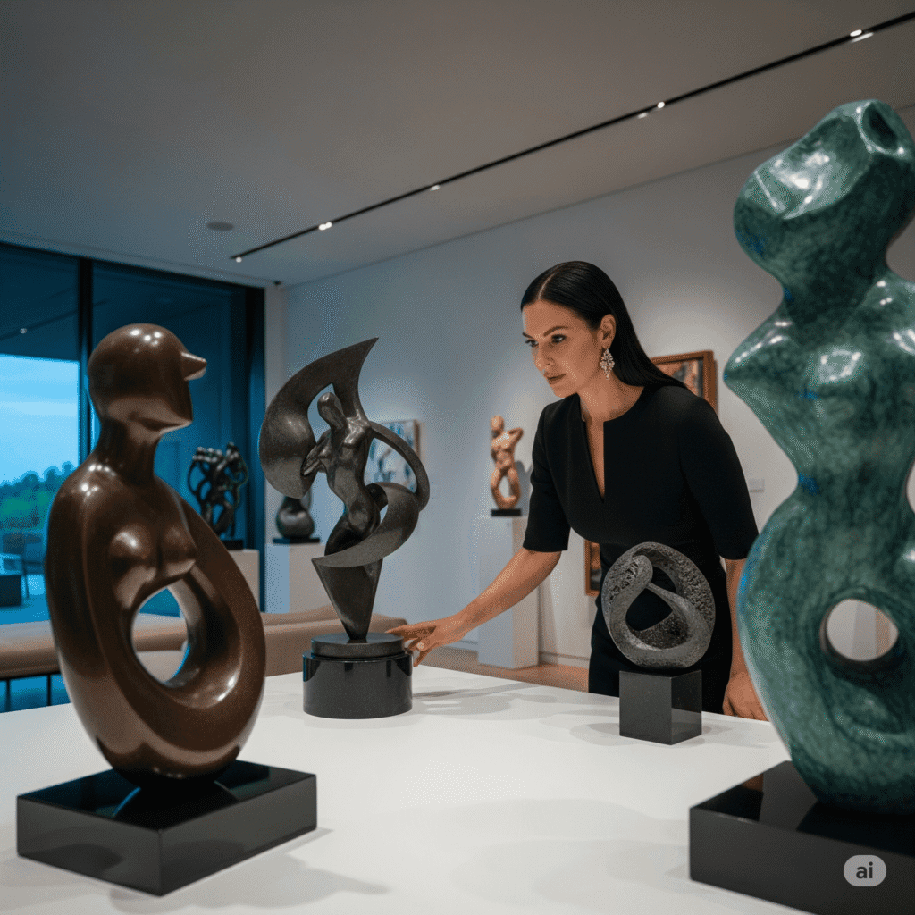 How to Start an Art Collection: A Guide for Luxury Buyers 2 A private collector viewing artworks in a modern home or luxury gallery setting