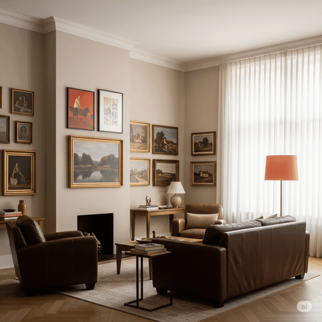 How to Develop a Deeper Appreciation for Art 6 A living room or study with tastefully displayed artwork on the walls