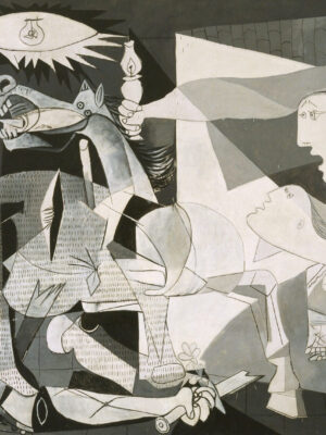 Pablo Picasso’s Guernica, a monumental anti-war painting, showcasing abstract elements fused with intense political expression