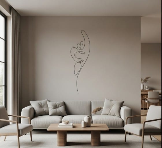 Exploring Minimalism: A Global Trend in Modern Art 3 A minimalist home interior with a single line drawing on the wall and neutral-toned furniture