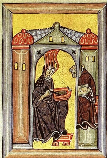 Role of Women in Art History: A Deep Dive 2 Colorful manuscript showing visions of Hildegard of Bingen – a rare medieval woman artist