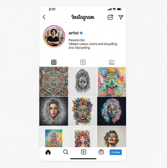 How Social Media is Changing the Way Art is Consumed 2 an Artist Instagram profile with artworks grid