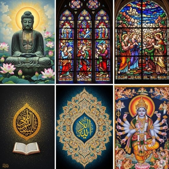 Art and Religion: Exploring Sacred Art Across Cultures 1 Collage of religious artworks from different cultures