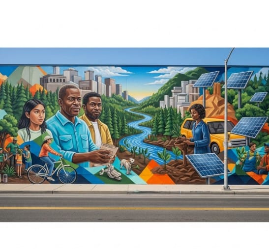 Sustainability in Art: Eco-Friendly Trends in 2025 4 Community art mural promoting sustainability and climate awareness