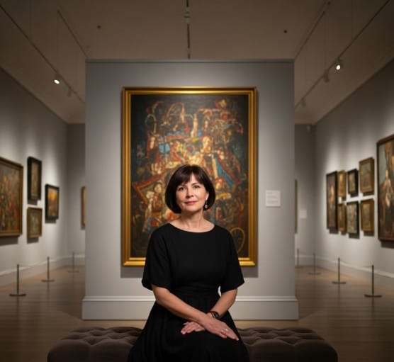 The Benefits of Art Appreciation for Mental Health 1 A person sitting peacefully in front of a painting in a quiet gallery space