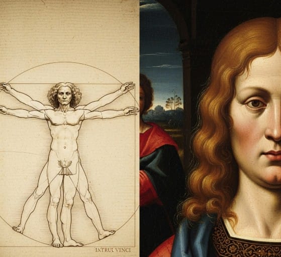 Art History: A Beginner’s Guide to Major Movements 2 Leonardo da Vinci’s “Vitruvian Man” and a detail of a Northern Renaissance oil painting