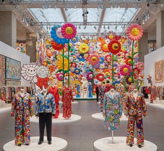 How Japanese Artists are Shaping the Global Art Scene 3 Takashi Murakami’s Superflat artwork displayed at a contemporary gallery showcasing vibrant anime-inspired visuals