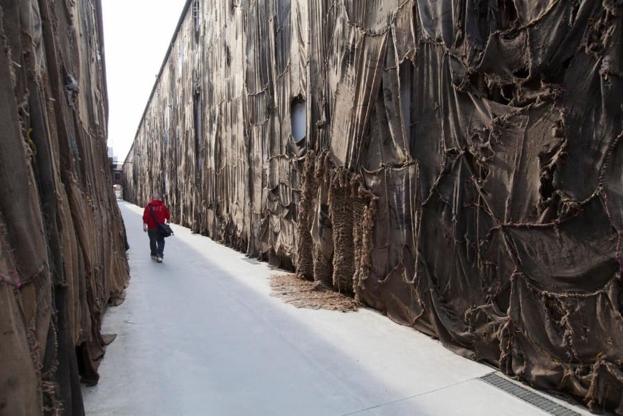 Spotlight on African Artists: Their Impact on World Art 4 Ibrahim Mahama’s jute sack installation on a building