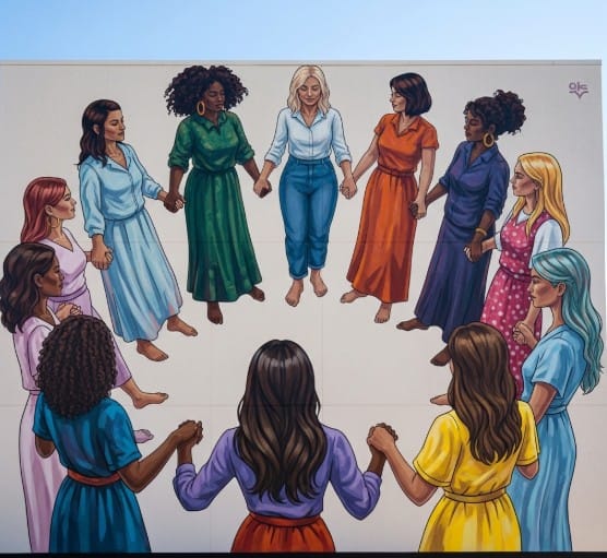Top Global Art Movements to Watch 9 Mural showing women from diverse backgrounds holding hands in unity