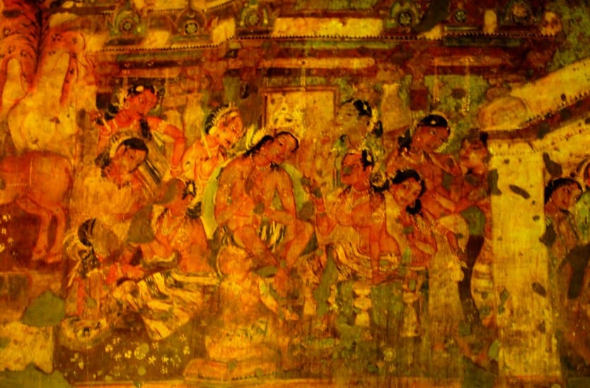An Introduction to Indian Classical Paintings 1 Ancient mural from Ajanta Caves showing a scene from Buddha’s past lives.
