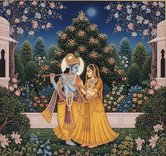 An Introduction to Indian Classical Paintings 3 depiction of Radha-Krishna in classical Rajput style