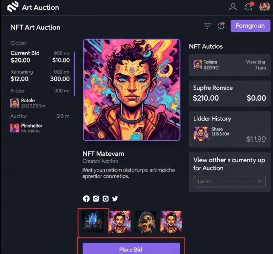 Understanding Art Auctions and How They Work 8 Digital art auction featuring NFT bidding platform