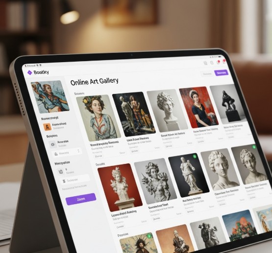Digital device displaying an online art gallery