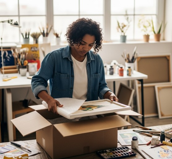 Tips for Buying and Selling Art Online 2 Artist shipping artwork from home studio