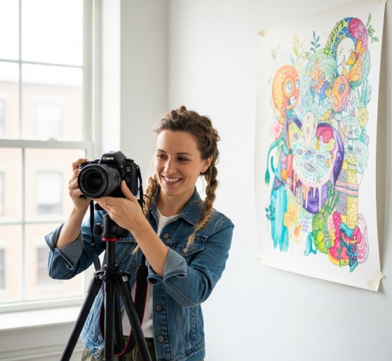 Tips for Buying and Selling Art Online 5 Artist photographing artwork for online listing