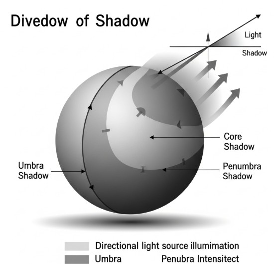 Understanding Light and Shadow in Painting 2 Diagram showing types of shadows on a sphere