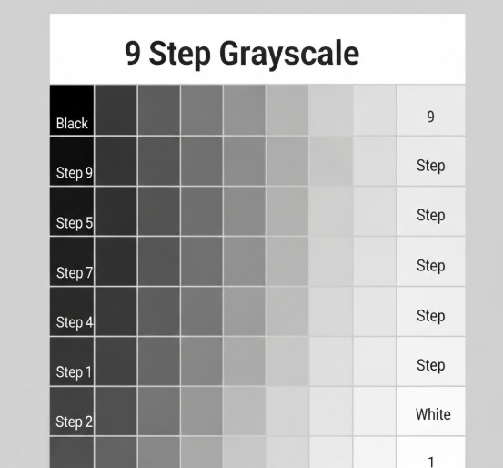 Understanding Light and Shadow in Painting 3 Value scale chart (9-step grayscale)
