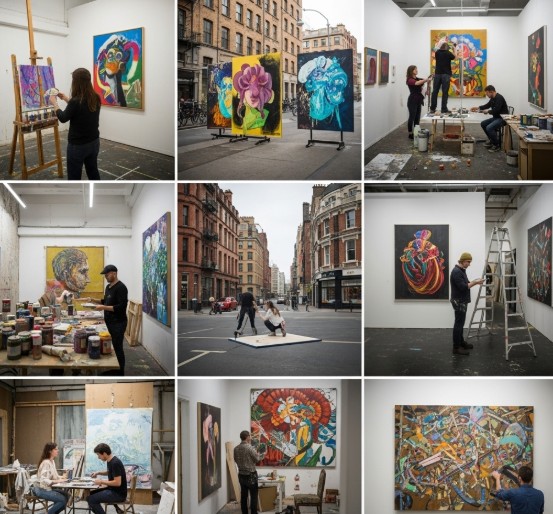 Exploring the Art Market in Emerging Economies 3 Behind-the-scenes shots of art studios or exhibitions in urban centers