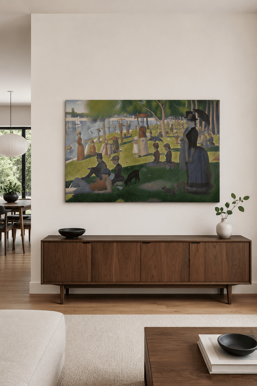 A Sunday on La Grande Jatte canvas print displayed on a wall A Sunday on La Grande Jatte canvas print displayed on a wall