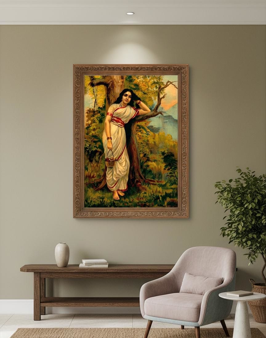 Ahalya leaning on a tree canvas print displayed on a wall Ahalya leaning on a tree canvas print displayed on a wall