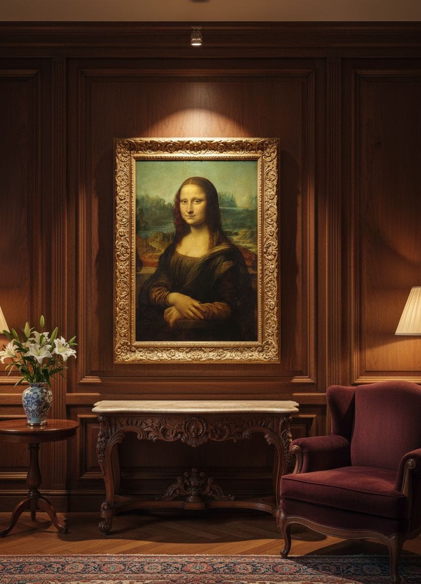 Mona Lisa canvas print displayed on a wall Mona Lisa canvas print displayed on a wall