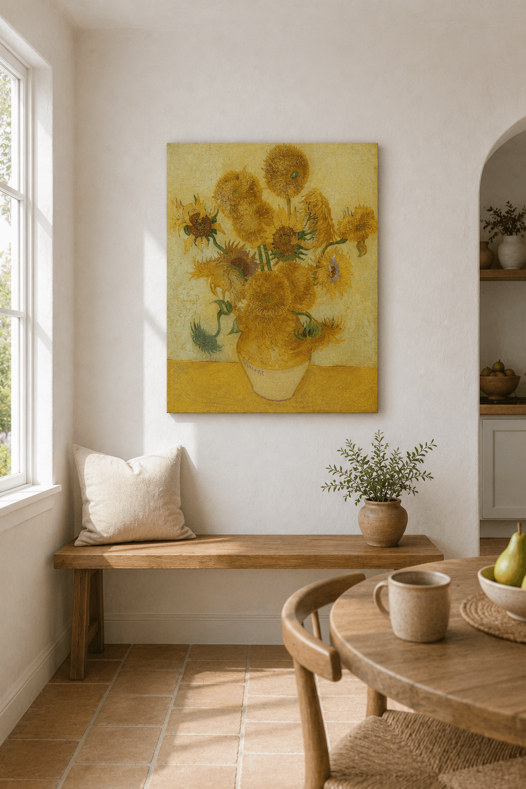 Sunflowers canvas print displayed on a wall Sunflowers canvas print displayed on a wall