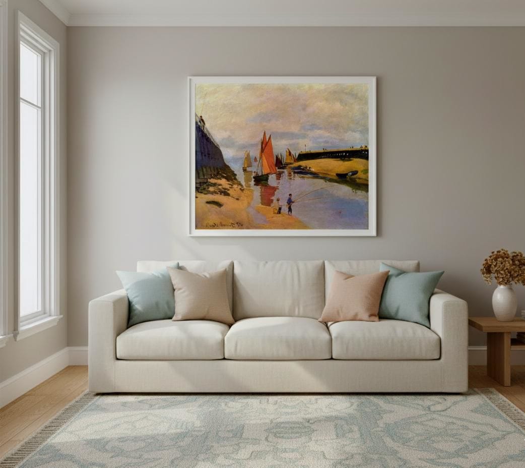 The Harbour At Trouville canvas print displayed on a wall The Harbour At Trouville canvas print displayed on a wall