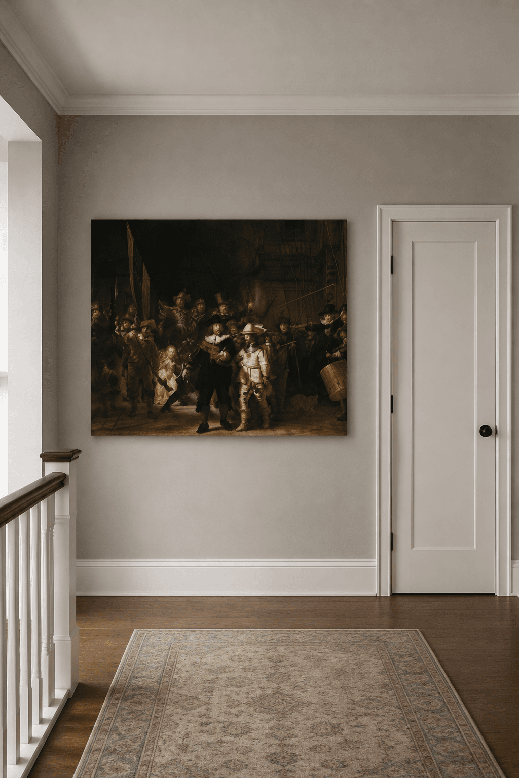 The Night Watch canvas print displayed on a wall The Night Watch canvas print displayed on a wall