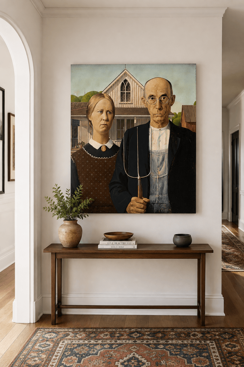 American Gothic canvas print displayed on a wall American Gothic canvas print displayed on a wall