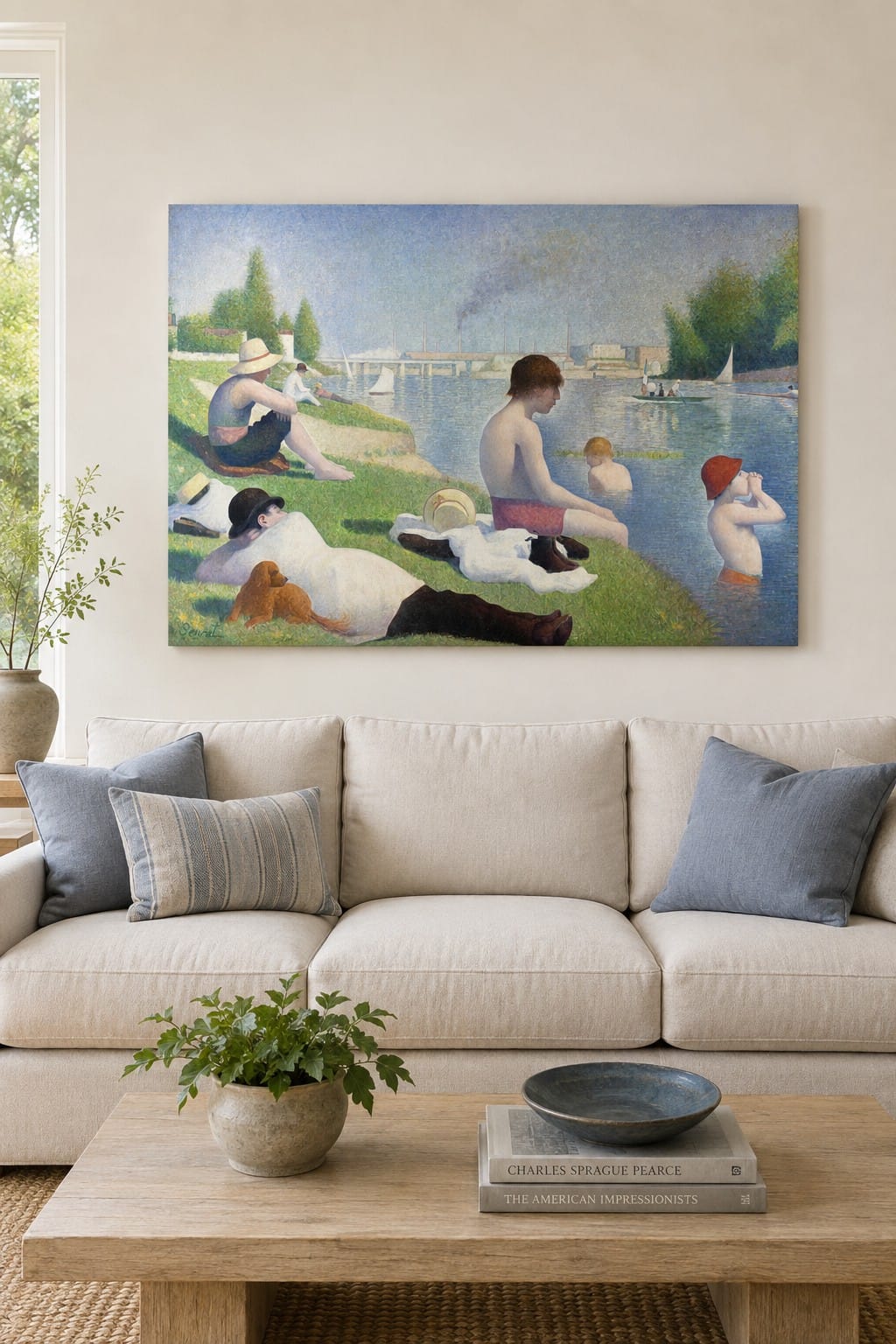 Bathers at Asnieres canvas print displayed on a wall Bathers at Asnieres canvas print displayed on a wall