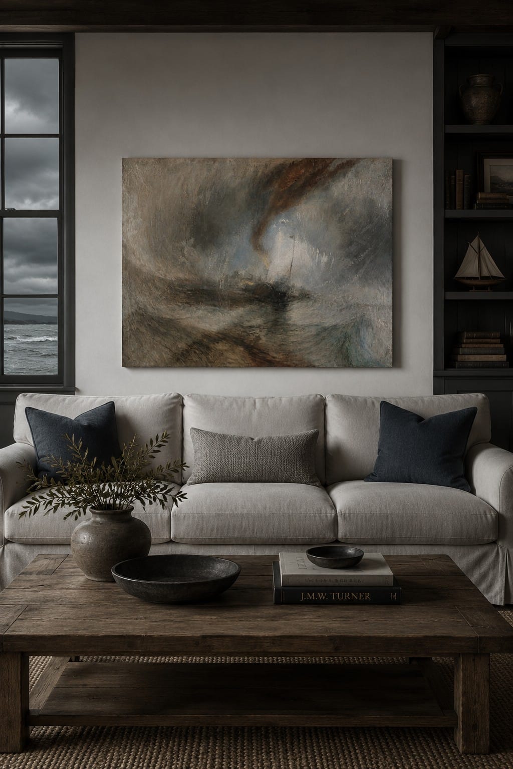 Snow Storm - Steam-Boat off a Harbour's Mouth canvas print displayed on a wall Snow Storm - Steam-Boat off a Harbour's Mouth canvas print displayed on a wall