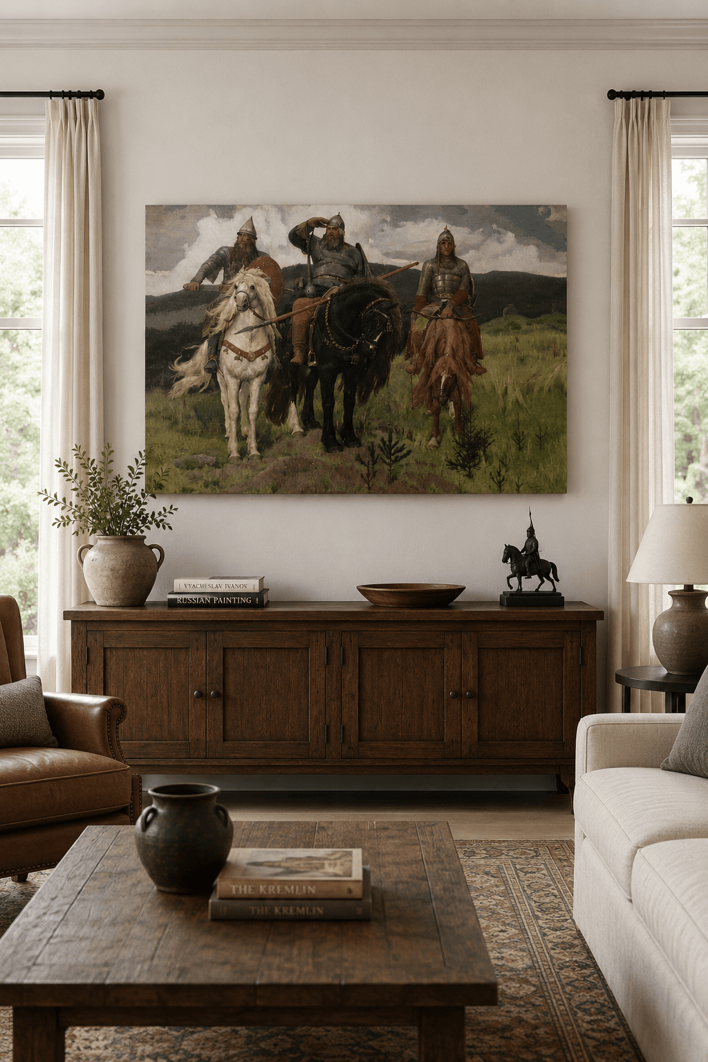 Bogatyrs canvas print displayed on a wall Bogatyrs canvas print displayed on a wall