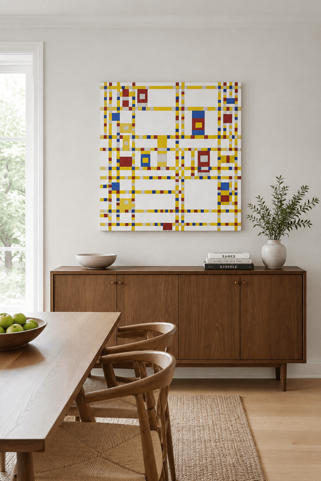 Broadway Boogie Woogie canvas print displayed on a wall Broadway Boogie Woogie canvas print displayed on a wall
