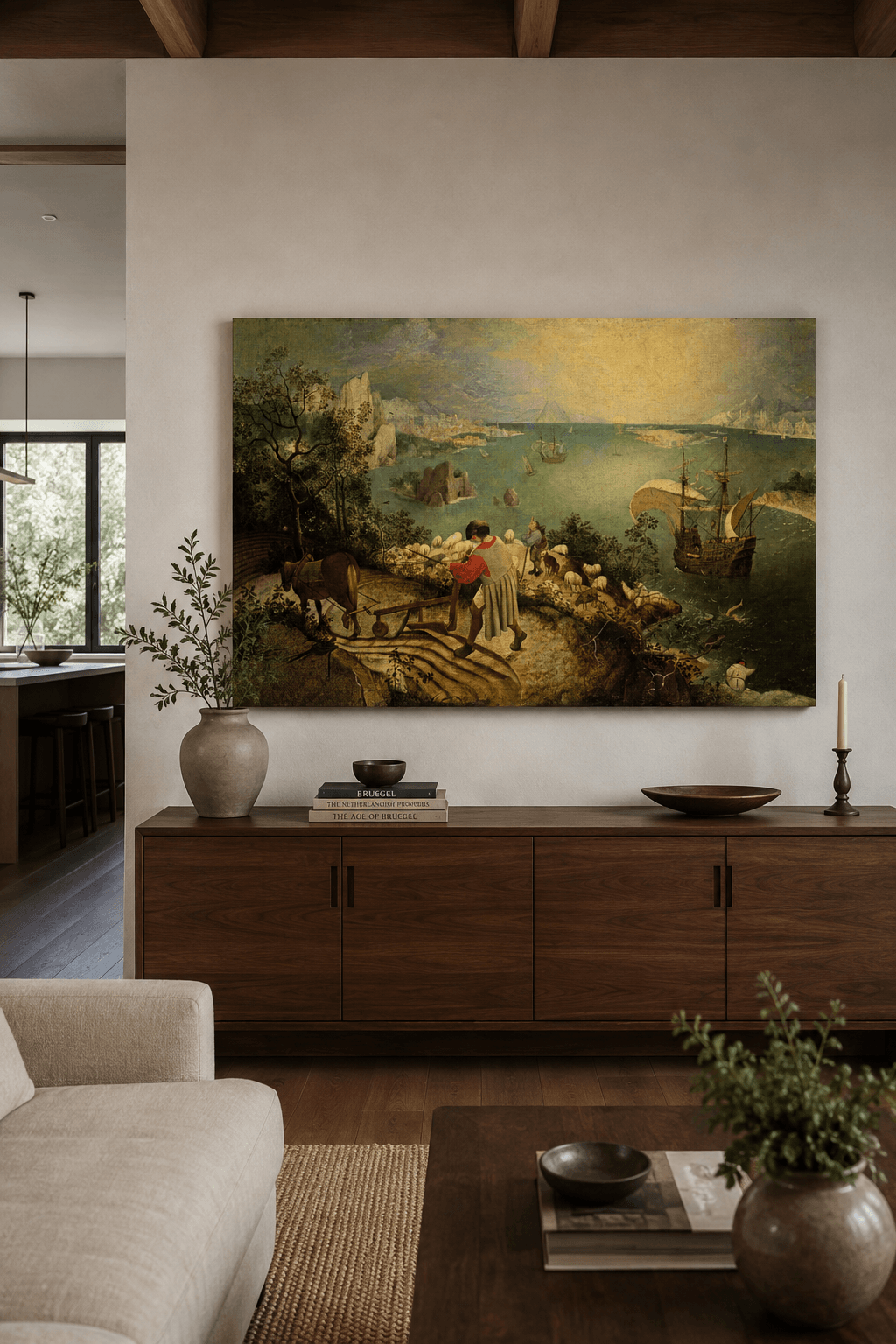 Landscape with the Fall of Icarus canvas print displayed on a wall Landscape with the Fall of Icarus canvas print displayed on a wall
