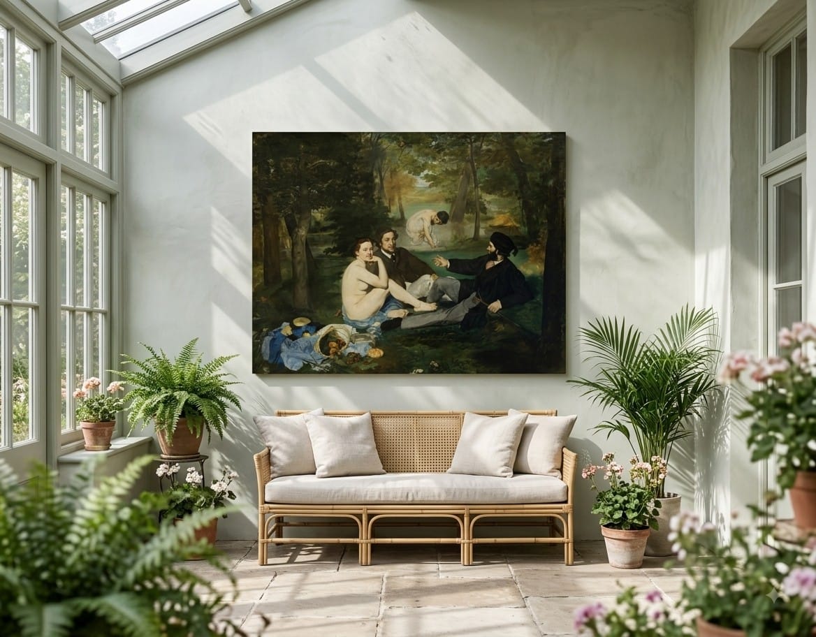 Luncheon on the Grass canvas print displayed on a wall Luncheon on the Grass canvas print displayed on a wall