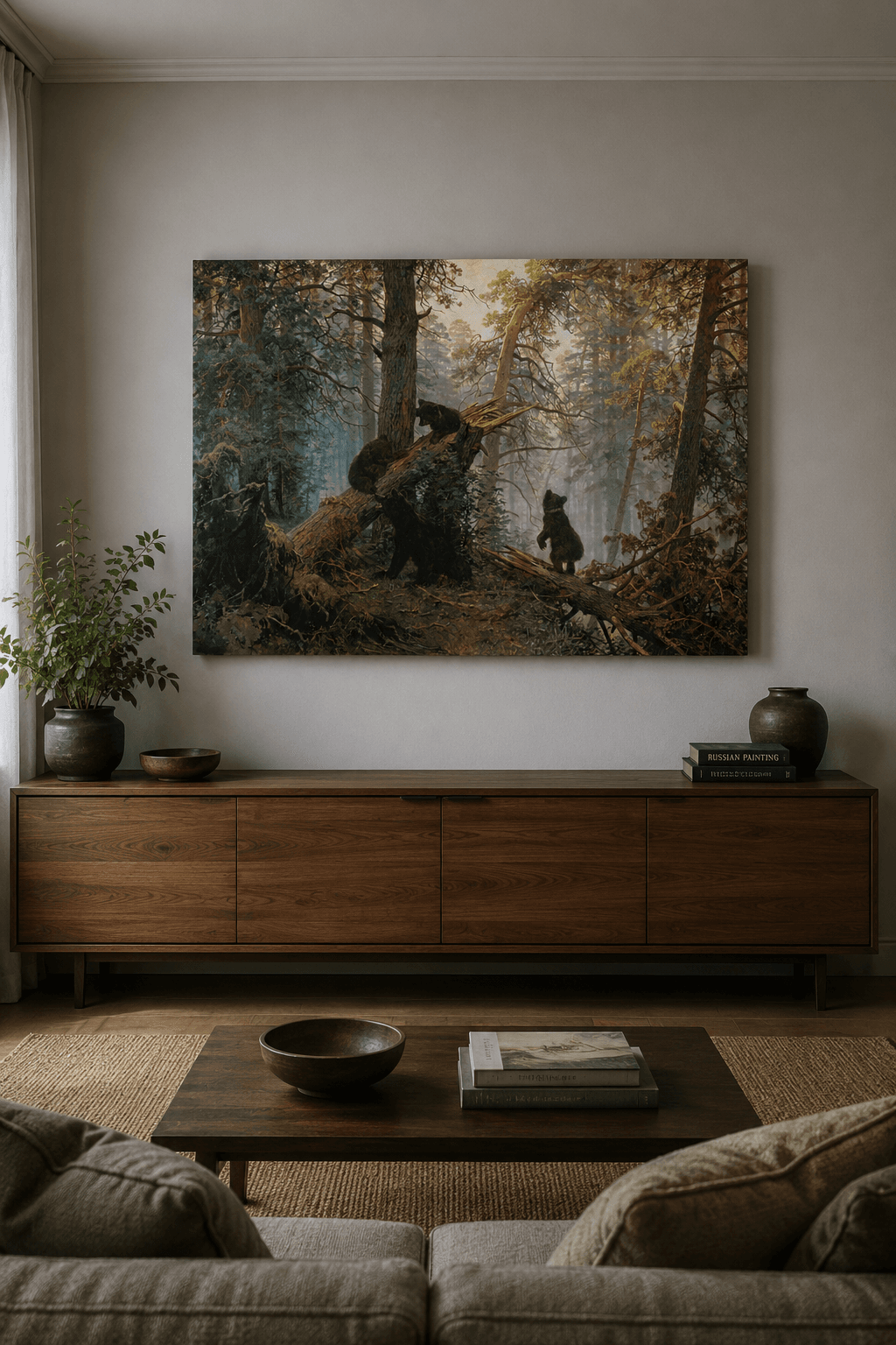 Morning in a Pine Forest canvas print displayed on a wall Morning in a Pine Forest canvas print displayed on a wall