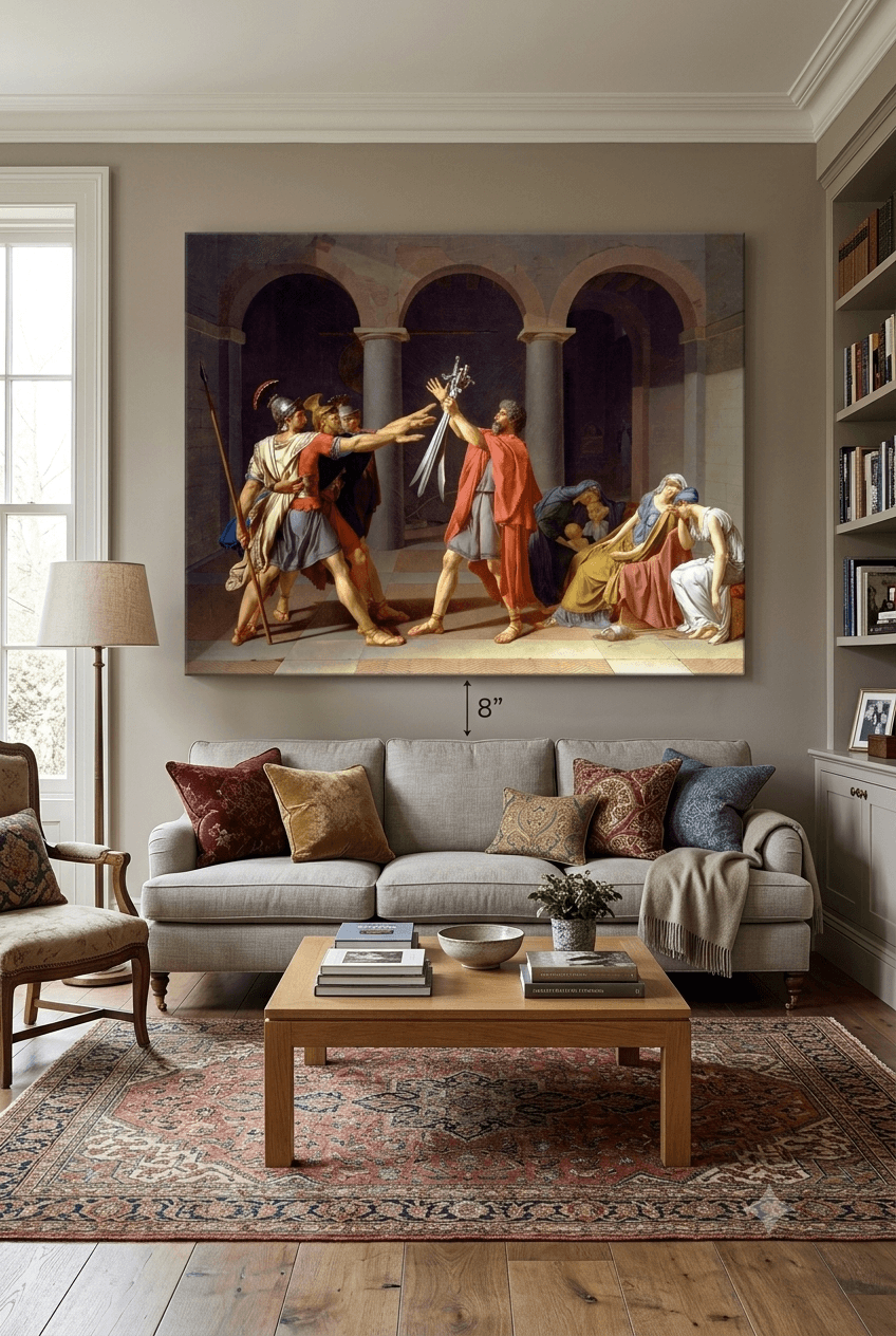 Oath of the Horatii canvas print displayed on a wall Oath of the Horatii canvas print displayed on a wall