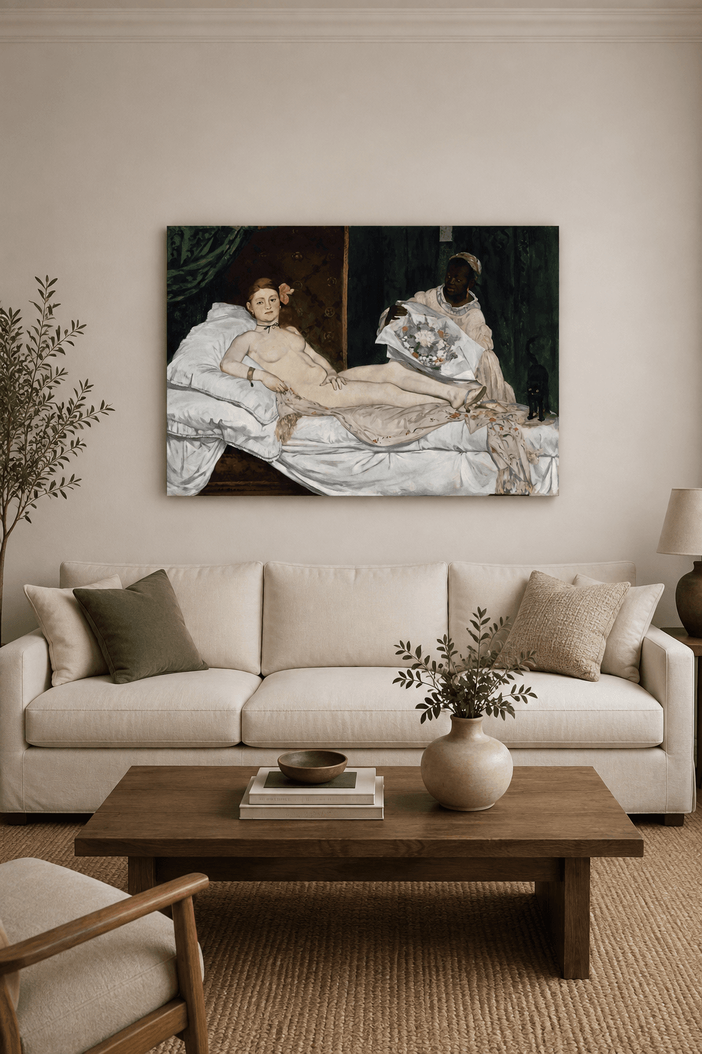 Olympia canvas print displayed on a wall Olympia canvas print displayed on a wall