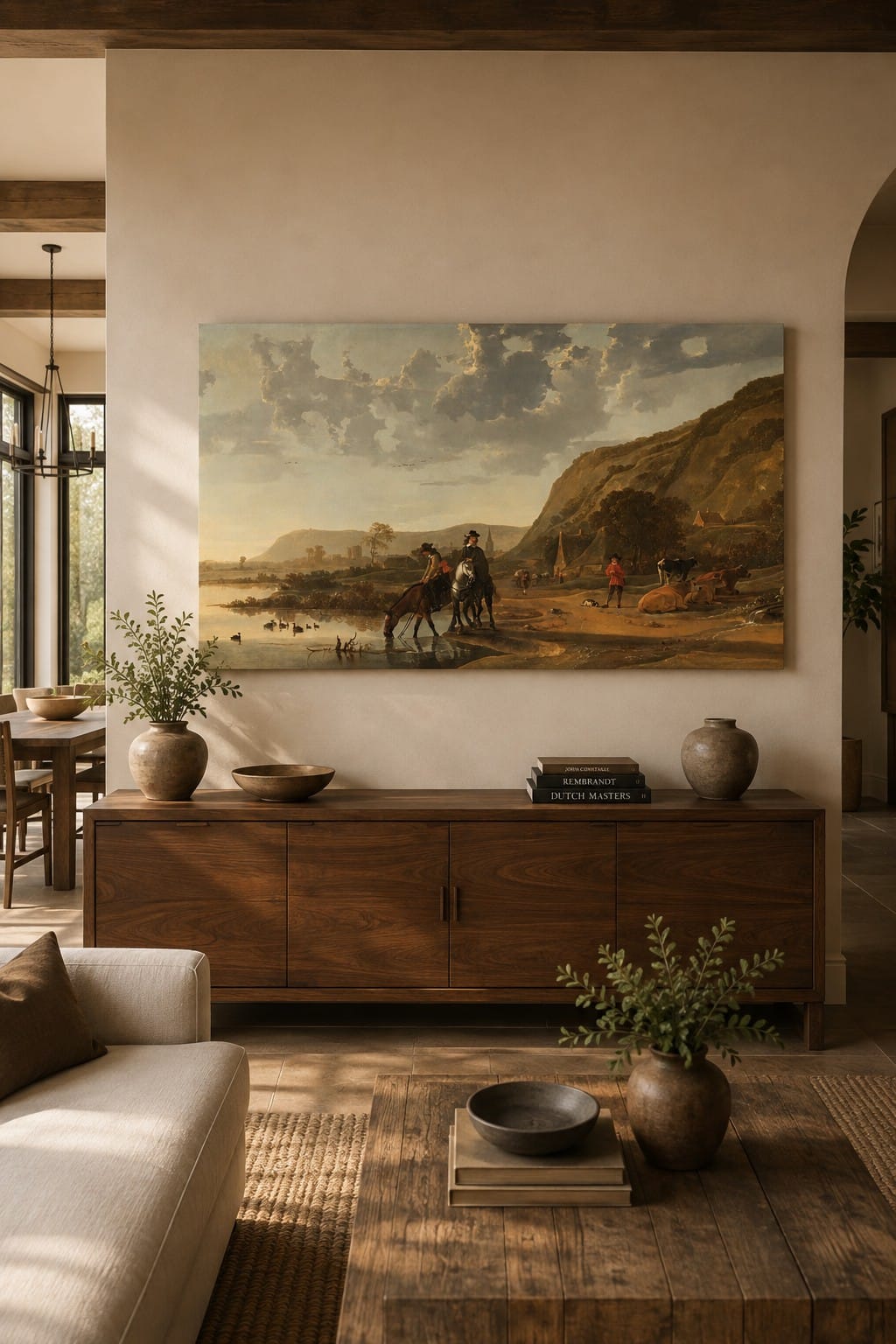 River Landscape with Riders canvas print displayed on a wall River Landscape with Riders canvas print displayed on a wall
