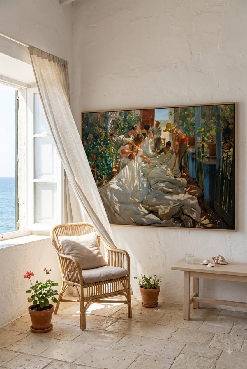Sewing the Sail canvas print displayed on a wall Sewing the Sail canvas print displayed on a wall