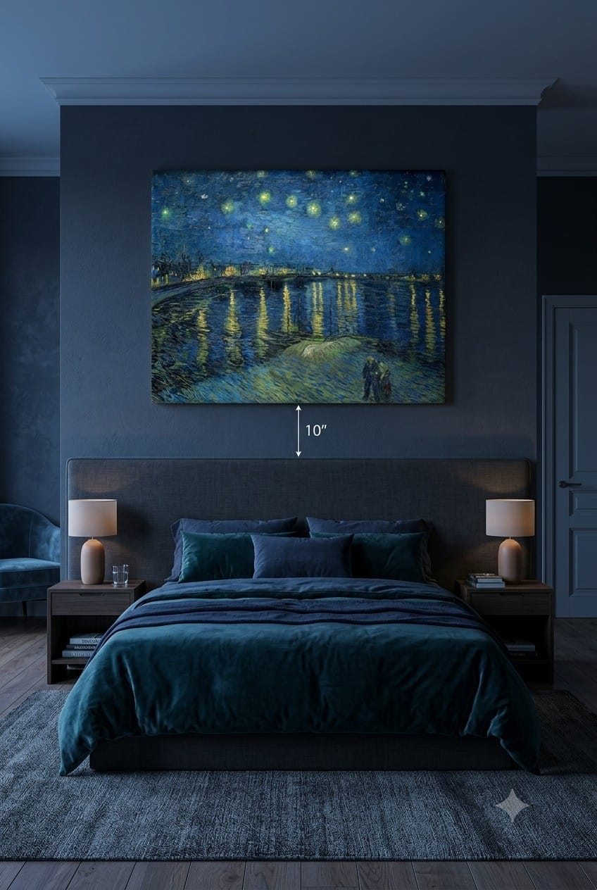 Starry Night Over the Rhone canvas print displayed on a wall Starry Night Over the Rhone canvas print displayed on a wall