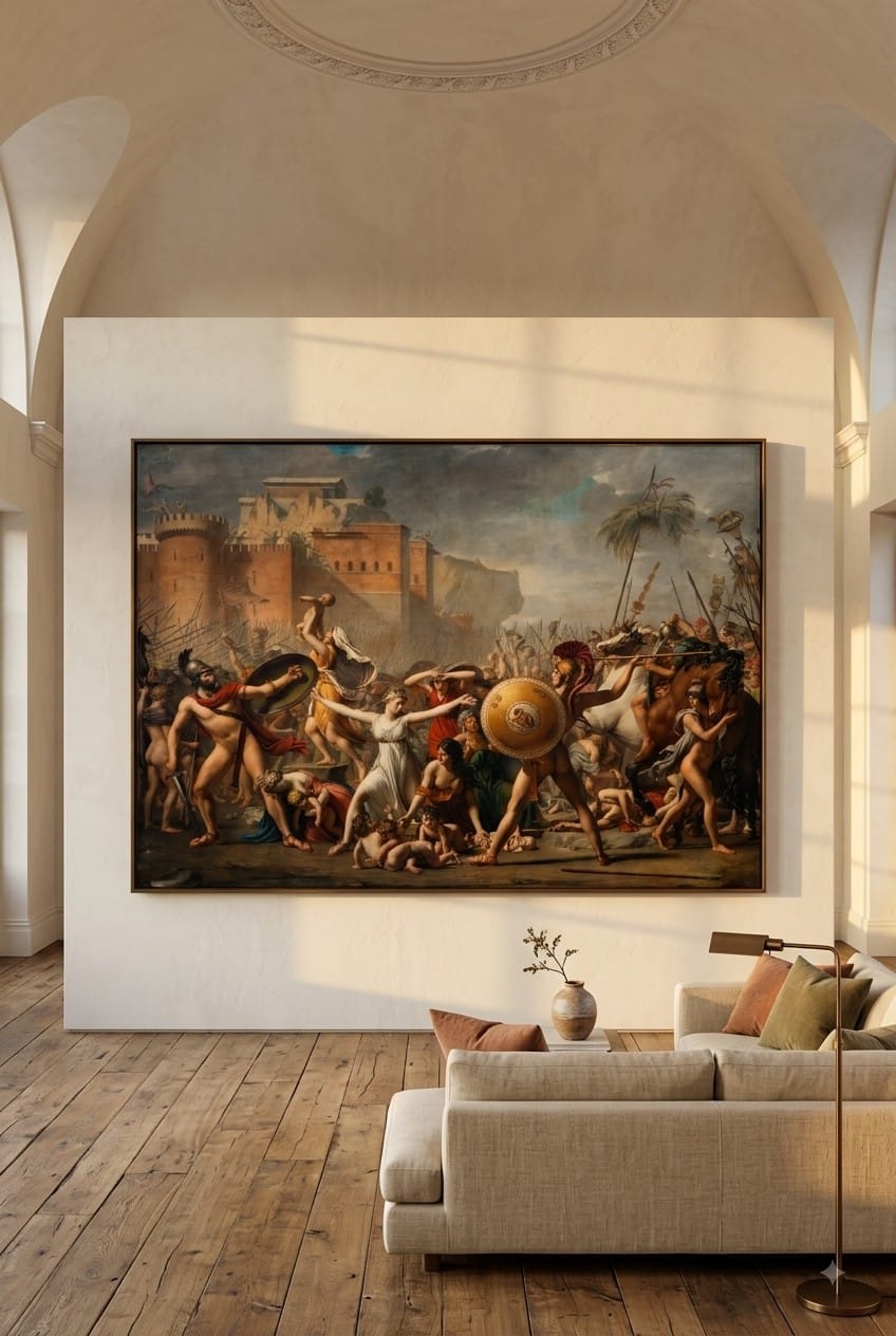 The Intervention of the Sabine Women canvas print displayed on a wall The Intervention of the Sabine Women canvas print displayed on a wall