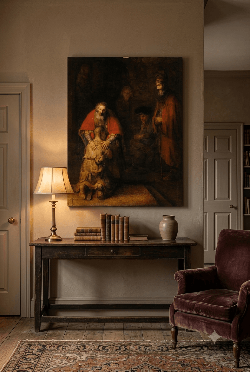 The Return of the Prodigal Son canvas print displayed on a wall The Return of the Prodigal Son canvas print displayed on a wall