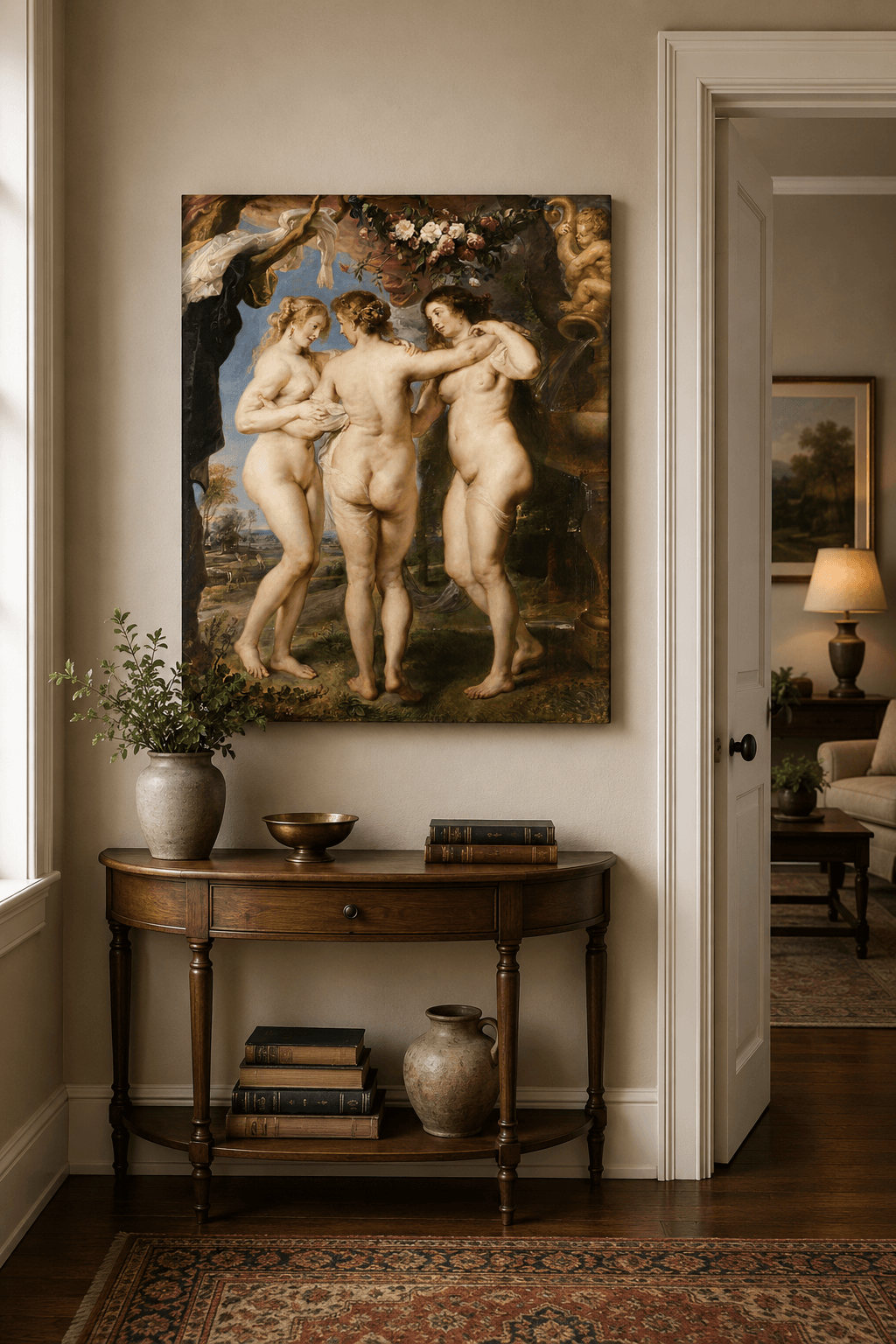 The Three Graces canvas print displayed on a wall The Three Graces canvas print displayed on a wall