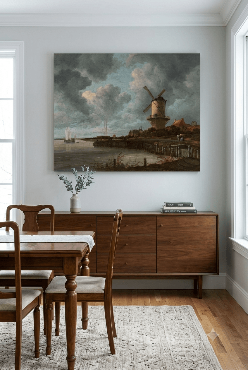 The Windmill at Wijk bij Duurstede canvas print displayed on a wall The Windmill at Wijk bij Duurstede canvas print displayed on a wall