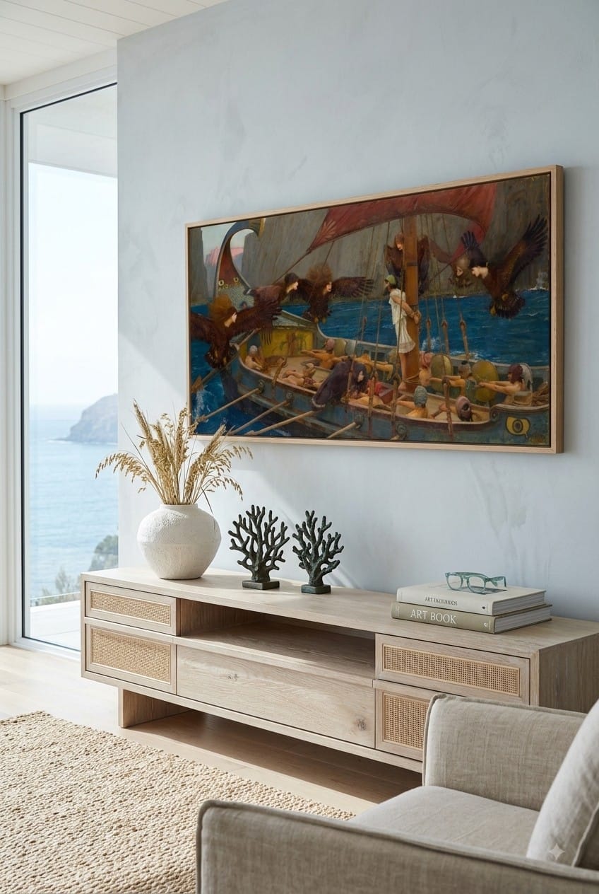 Ulysses and the Sirens canvas print displayed on a wall Ulysses and the Sirens canvas print displayed on a wall
