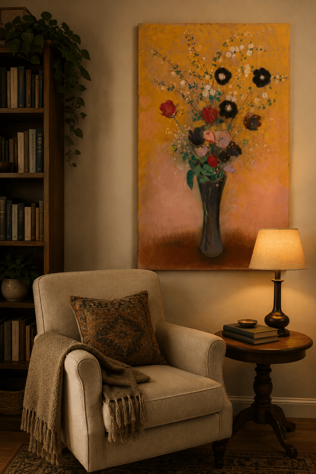 Vase of Flowers canvas print displayed on a wall Vase of Flowers canvas print displayed on a wall