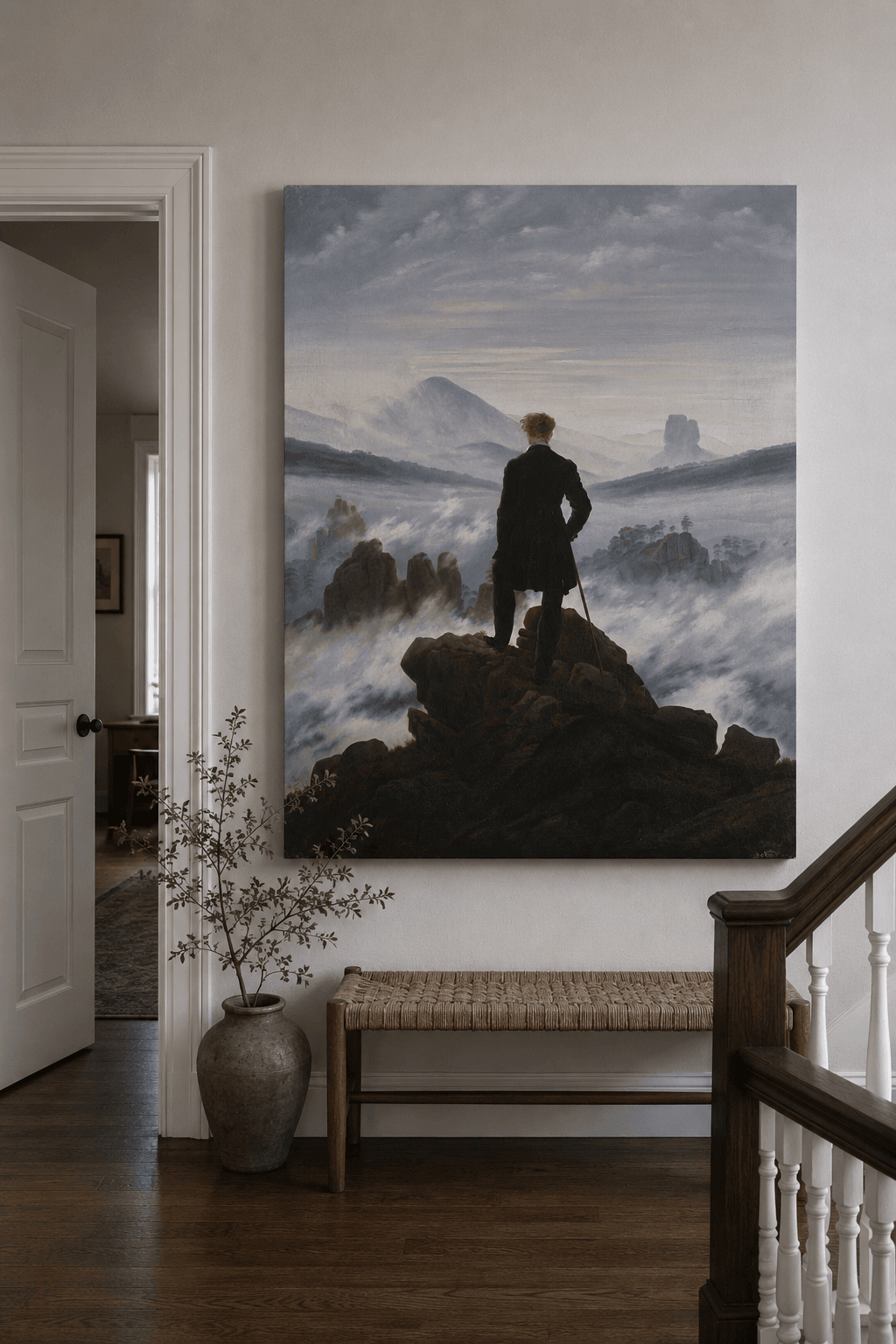 Wanderer above the Sea of Fog canvas print displayed on a wall Wanderer above the Sea of Fog canvas print displayed on a wall